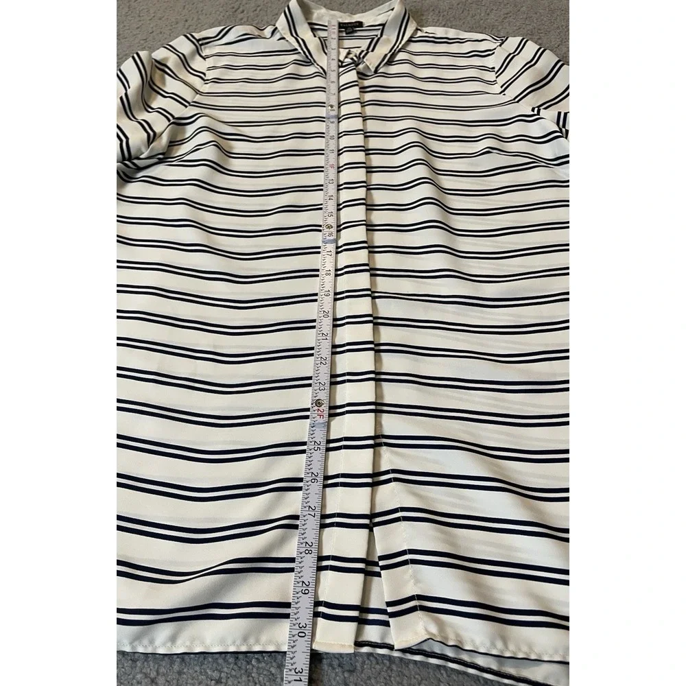 90s Talbots Striped Tunic Button Blouse XL White Black Long Sleeve Career Party - Picture 7 of 12